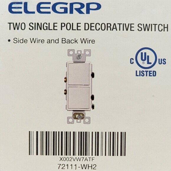2 Pack ELEGRP Single Pole Decorative White Switch Rating 15A 120V - Picture 2 of 14